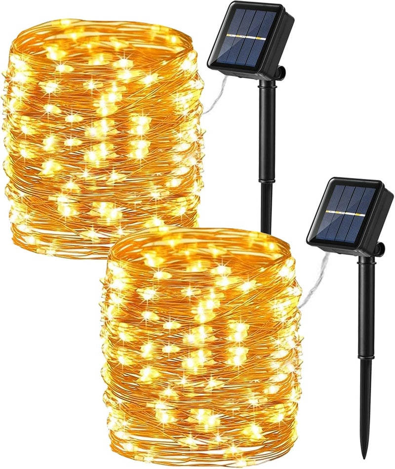 BRIZLER 2 Pack Solar String Lights, Total 132FT 400 LED Outdoor Solar Fairy Lights, 8 Modes Solar Twinkle Lights, Waterproof Mini LED Solar String Lights for Christmas Garden Party Decor, Warm White - Image 1